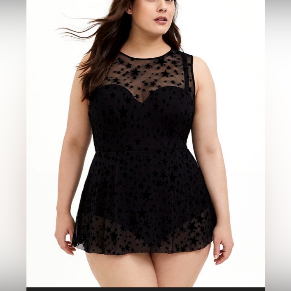 Torrid Black Star Mesh Overlay swimsuit